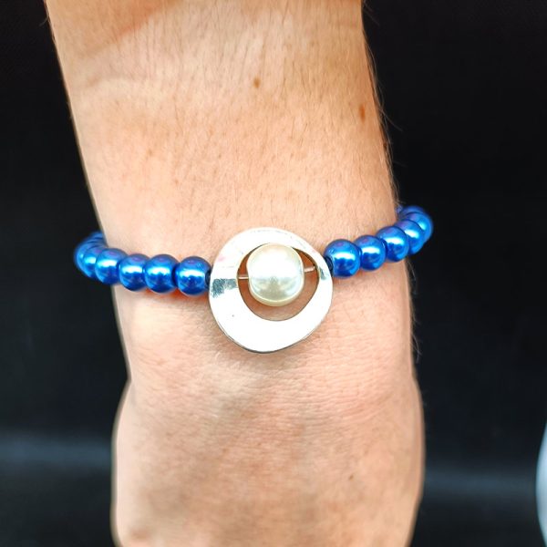 Glass Pearl Bracelet with Steel Bevel